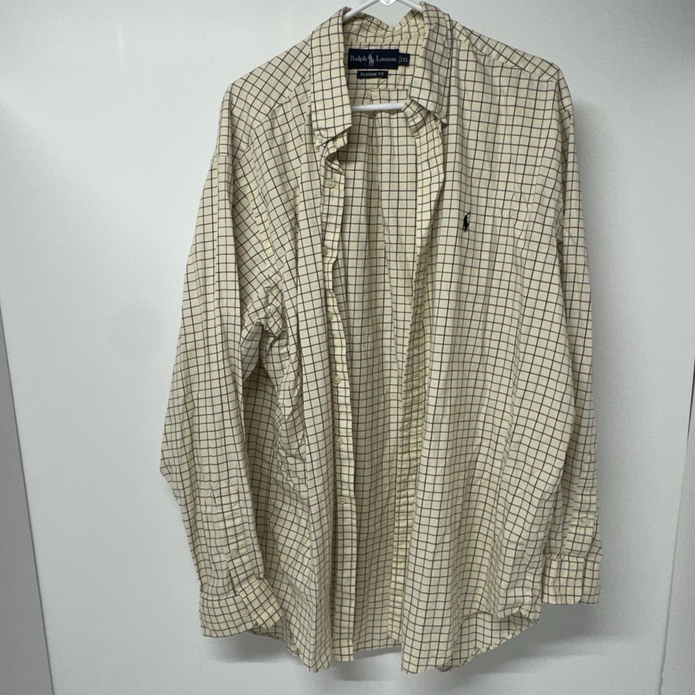 Ralph Lauren Men's XL Classic Fit Button Down Shirt Yellow Plaid Pony Logo